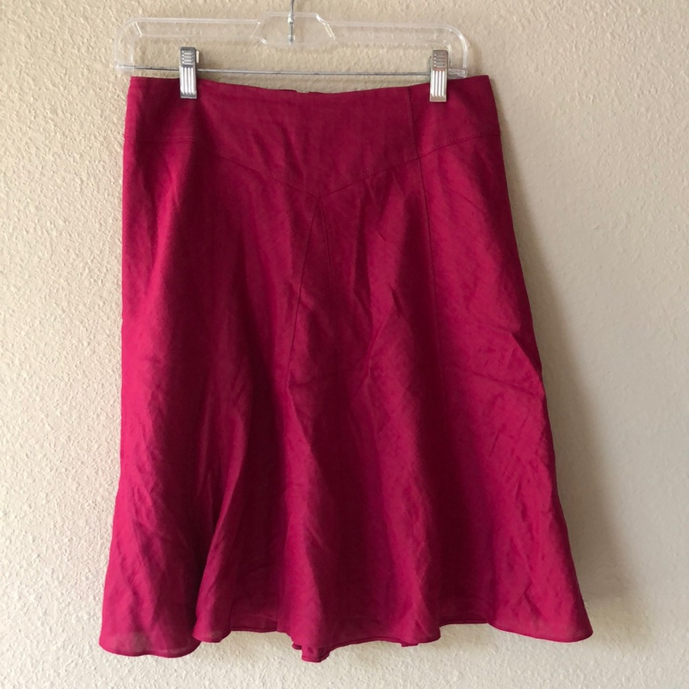 Ann Taylor Berry Pink A-Line Linen Midi Skirt Size 2